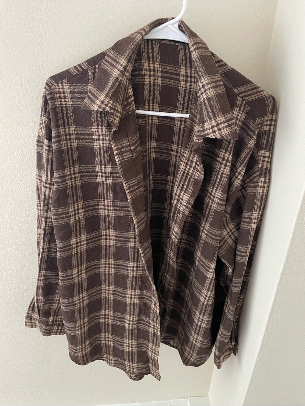 SHEIN Brown Plaid Open Blazer Jacket